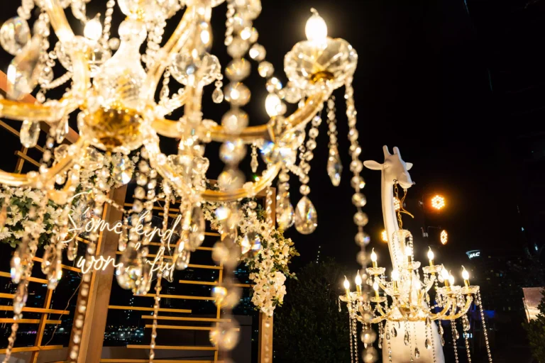 giraffe chandelier with lights in night