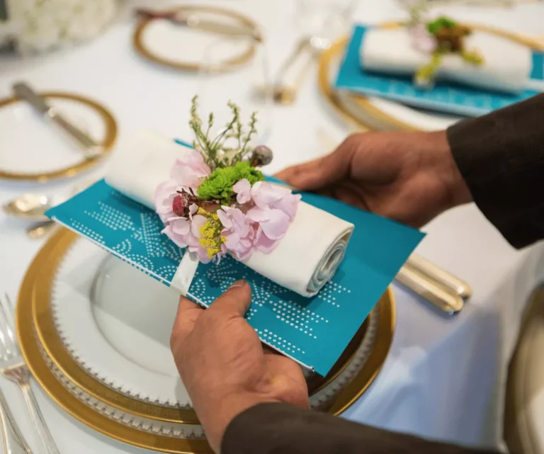 Unique plate setting on the table at wedding